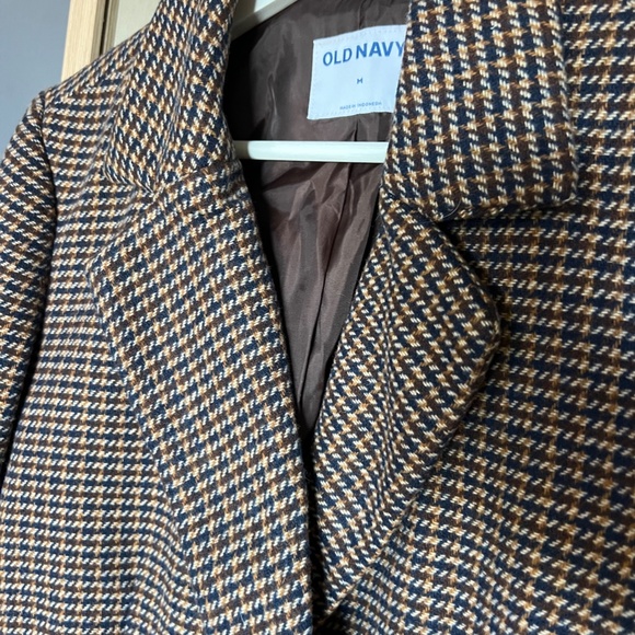 Men’s-Inspired Oversized Brown Houndstooth Blazer – Size M - Picture 2 of 4